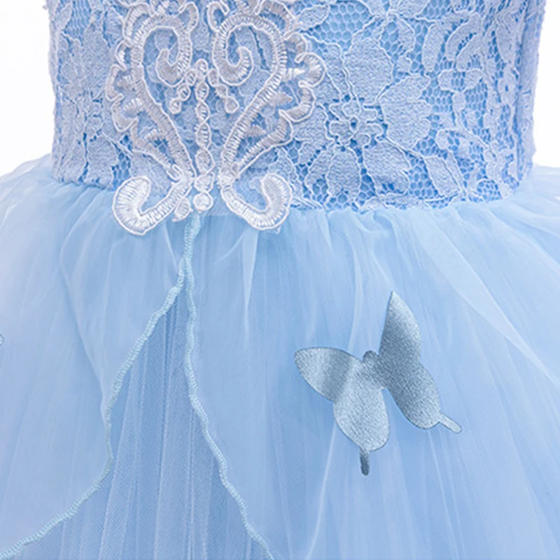Children's Day Cinderella Cosplay Costume Embroidery Lace Party Dresses For Girls Elegant Dresses Butterfly Blue Wedding Dress view 5