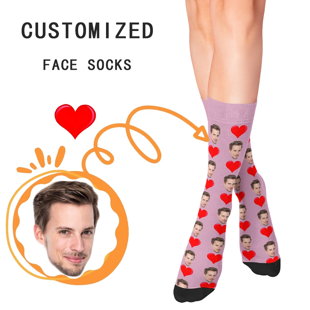 

Custom fashion sweet romantic custom face socks red love pattern novelty gift love couple celebration