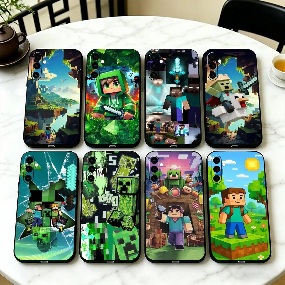 G-Green P-Pixel M-Monster Creepers Phone Case For Samsung Galaxy A73,A72,A71,A70,A53,A52,A51,Others Soft Black Cover