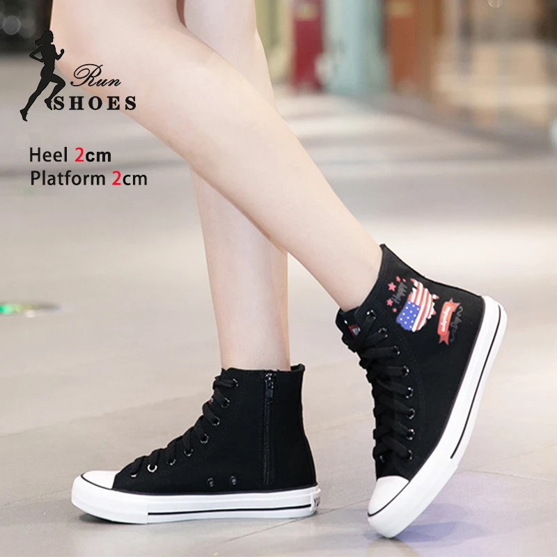 Women's Casual Canvas Shoes With Zipper Black And White Summer Couple's Flats Vulcanize Shoes Student High Top Sneakers Woman