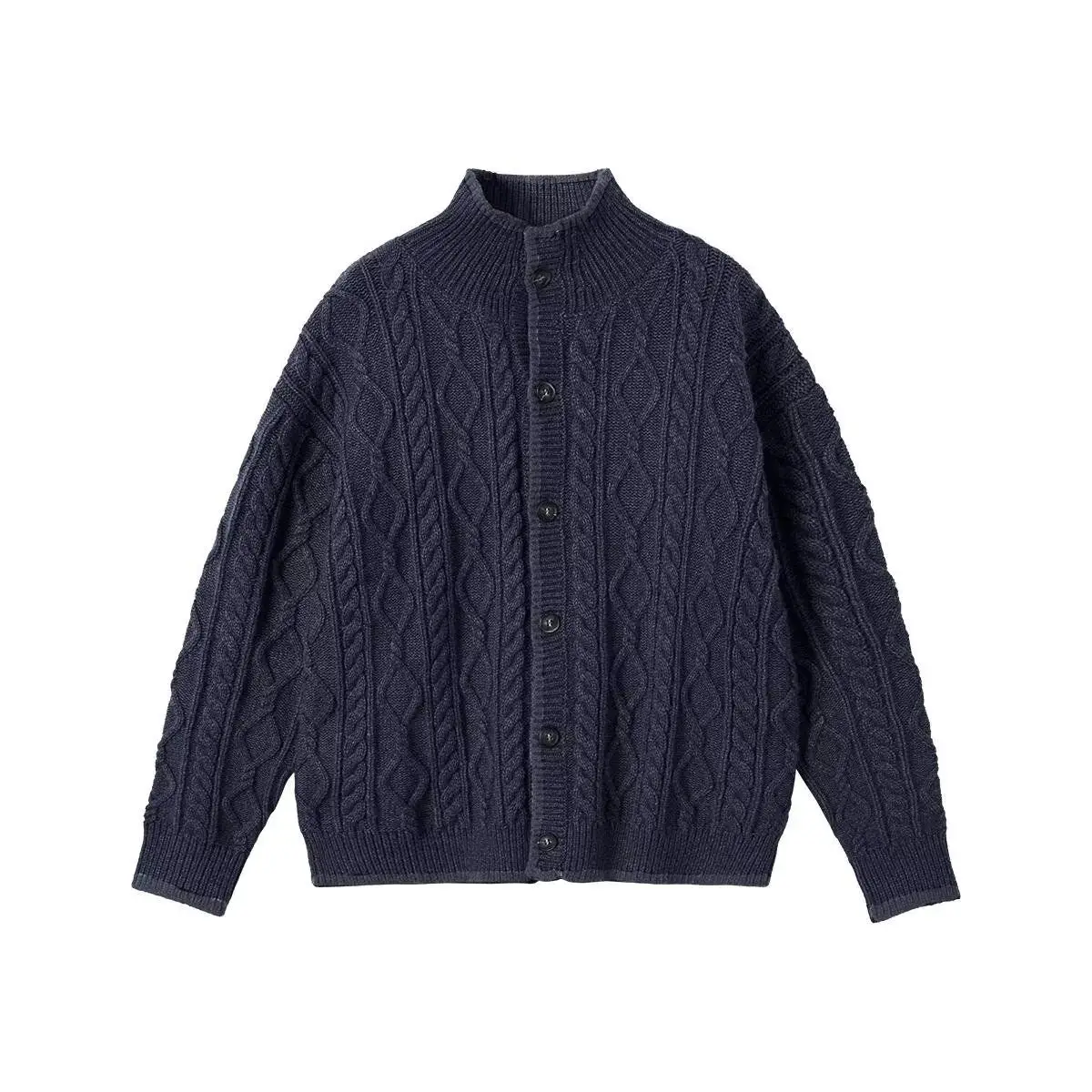 

Pure Color American Retro Open Cardigan Sweater ex Casual Hong Kong Sle Warm Knitted Wear for Couples Lazy Boyfriend Coat