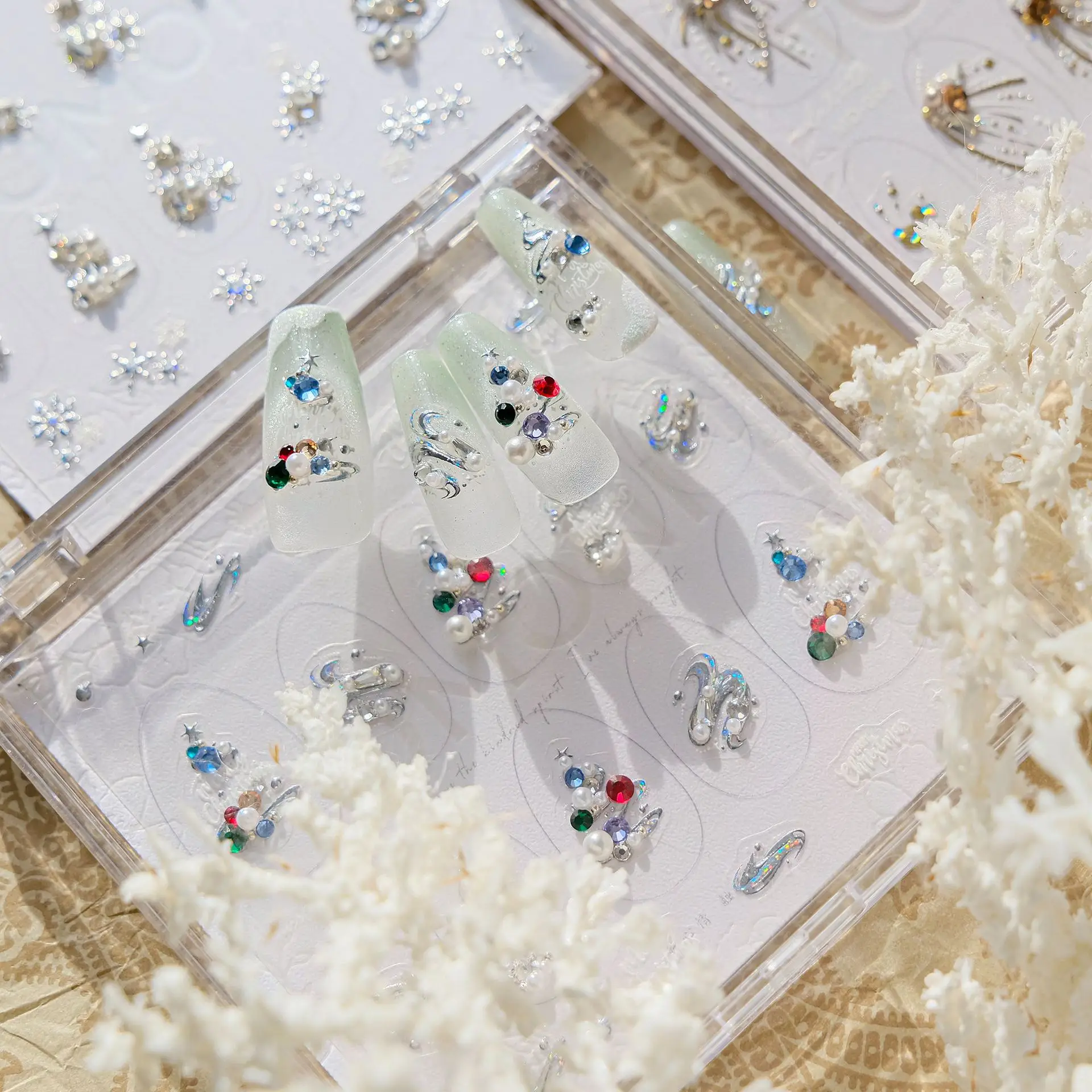 

High Quality Sparkling Christmas Firework Diamonds Party Nail Art Sticker Design Decoration Decals DIY Manicure MD-002