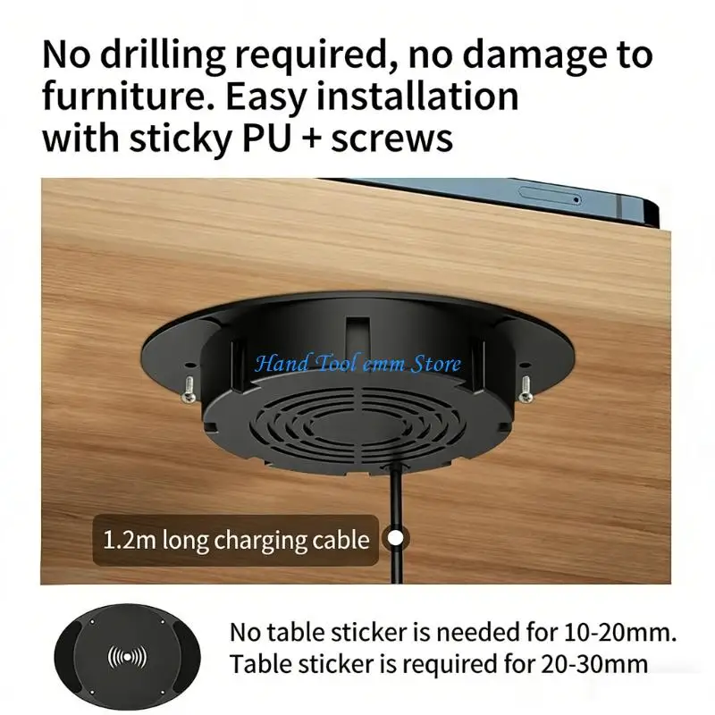 H37F 1pc/2pcs Quick 10W Wireless Phone Chargers Hide Installation Under Table for Various Material Easy Setup - view 5