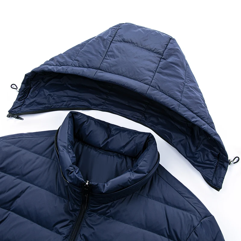 90% White Duck Down Coat Lightweight Men's Winter Simple Solid Warm Padded Hooded Jacket Long Sleeve Thermal Down Coat