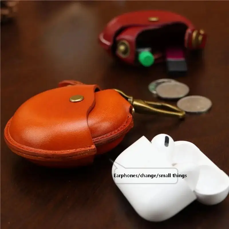 Handgefertigte Aufbewahrungstaschen, Echte Leder-Rundtaschen, Tragbare und Kreative Bluetooth-Kopfhörer-Etuis, Hochwertige Geschenkboxen – Detail 5