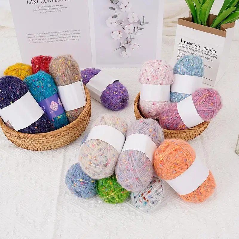 

[YU]Rainbow Color Dot Mohair Yarn Ball Soft Hand-Woven Knitting Thread Comfortable For DIY Scarf Sweater Shawl Coat Crochet