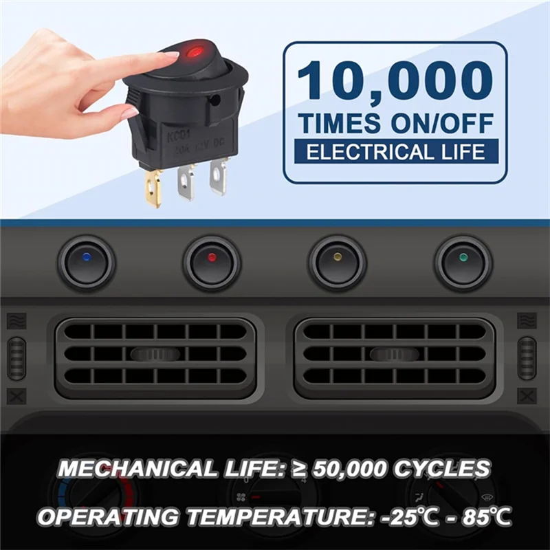 【ADD TO CART 】On-Off Control Push Button Switch 3 Pin 12V 20A Amps 20Pcs Car Truck Rocker Round Toggle LED Switch