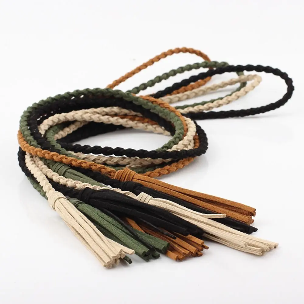 

Thin Twist Long Bandage Belts Tassel Trouser Decoration Women Braided Belts Dress Waist Rope Velvet Woven Waist Belts