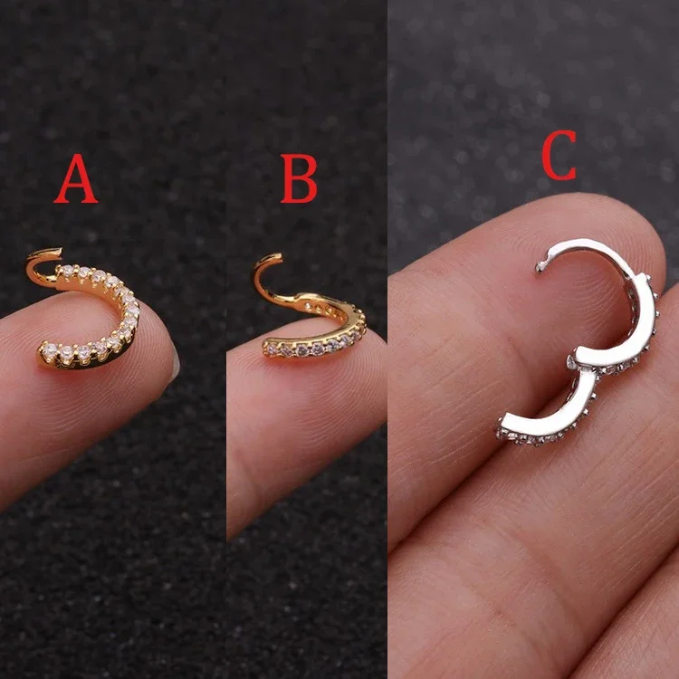 Minimalista CZ Pedra Nariz Thin Hoop, Helix Cartilagem Brinco, Daith, Snug, Torre, Tragus, Ear Piercing Jóias Dentro, 6mm, 8mm, 10mm, 1Pc