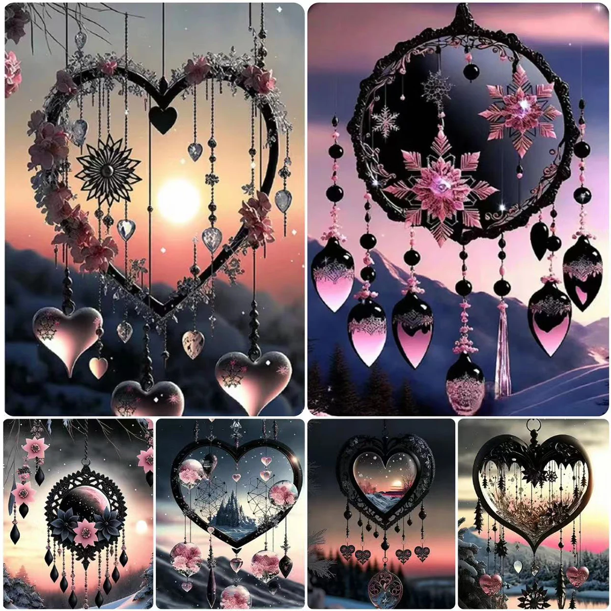 5D DIY Diamond Painting Black Wind Chime Love Dream Catcher Cross Stitch Kits Diamond Mosaic Embroidery Home Decor Gifts