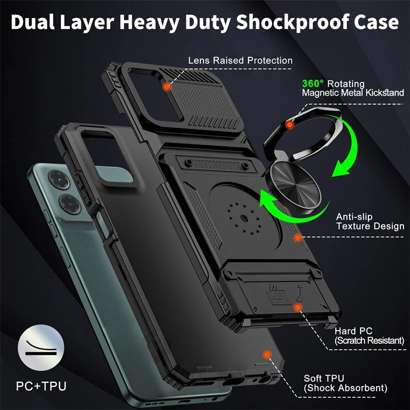 모토로라 엣지 50 퓨전 프로용 마그네틱 카드 홀더 케이스 회전 링 킥스탠드 보호 케이스 모토로라 엣지 50 울트라 커버