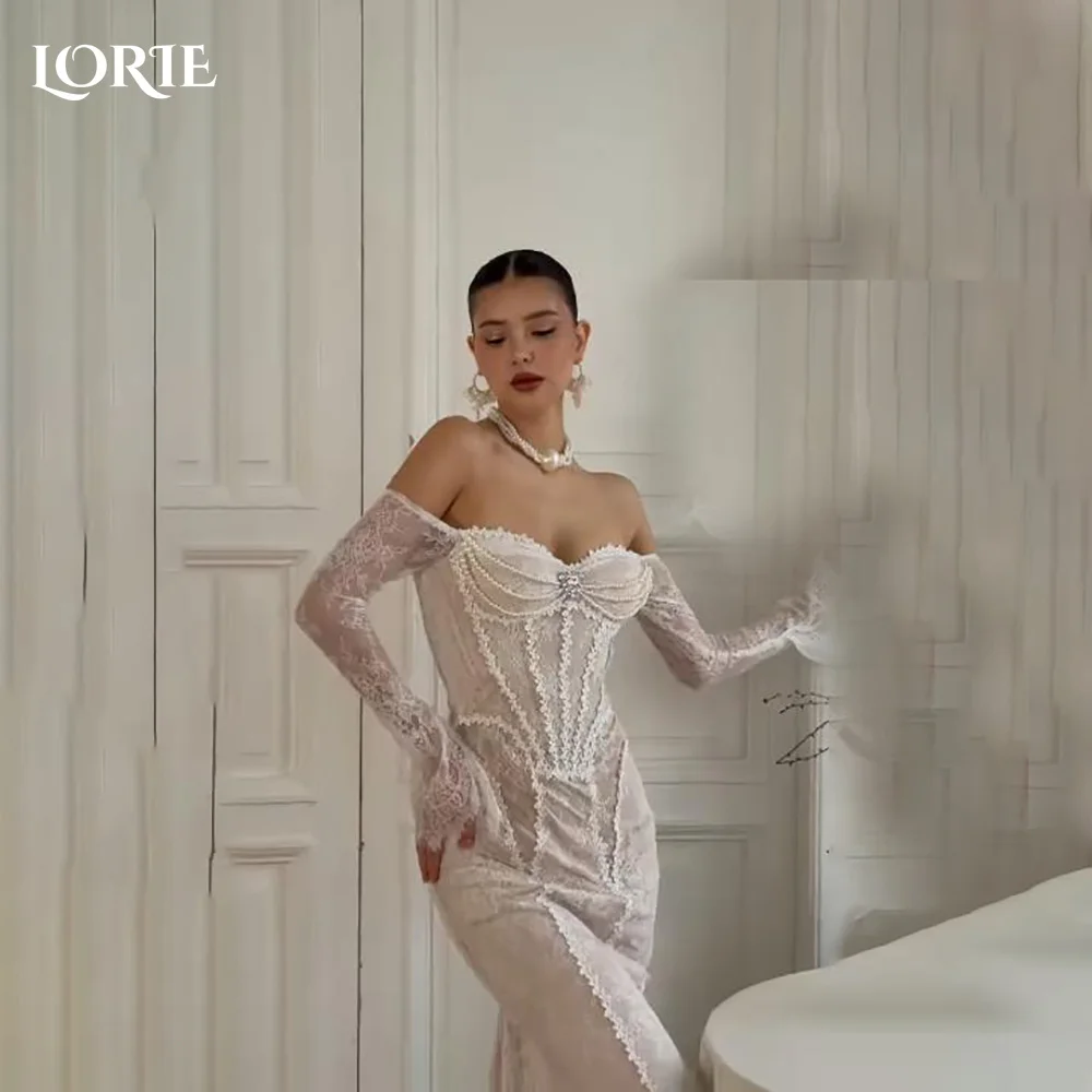 

LORIE Lace Vintage Wedding Dresses Applique Squared Collar Puff Sleeve 3D Flowers Bobycon Church Mermaid Bridal Gown Customized