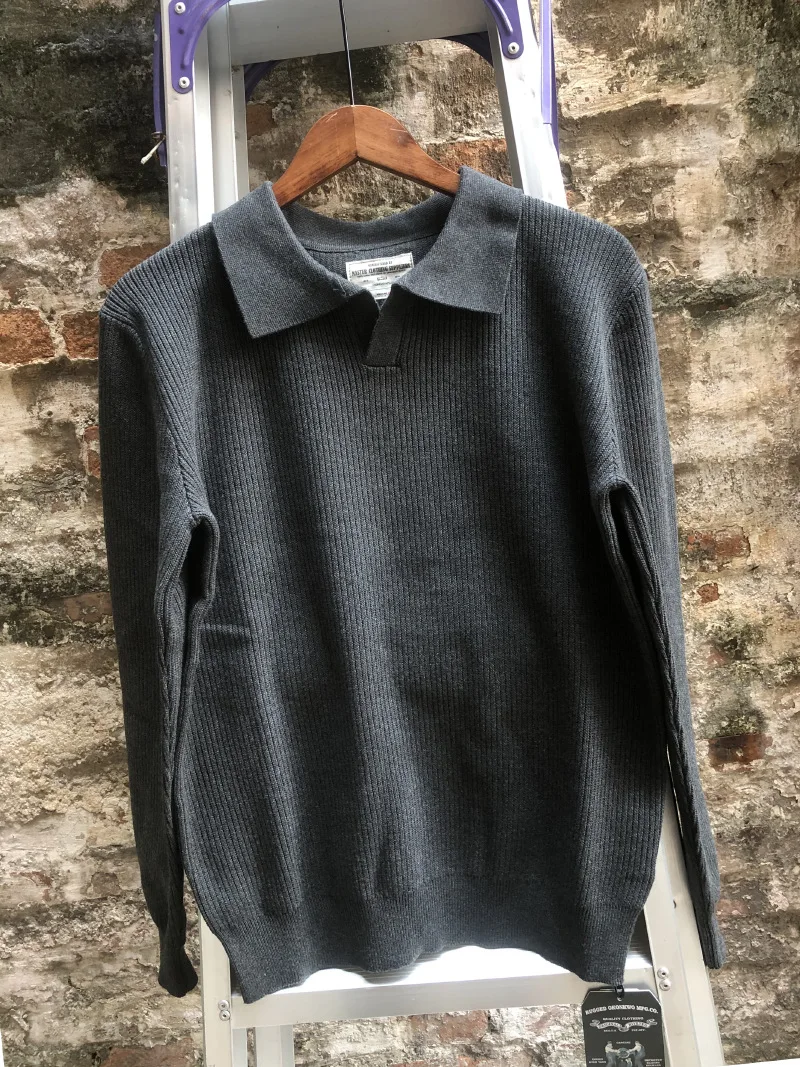 OKONKWO seagull collar Italian polo long sleeve POLO shirt braid pattern pure cotton lapel thick sweater sweater