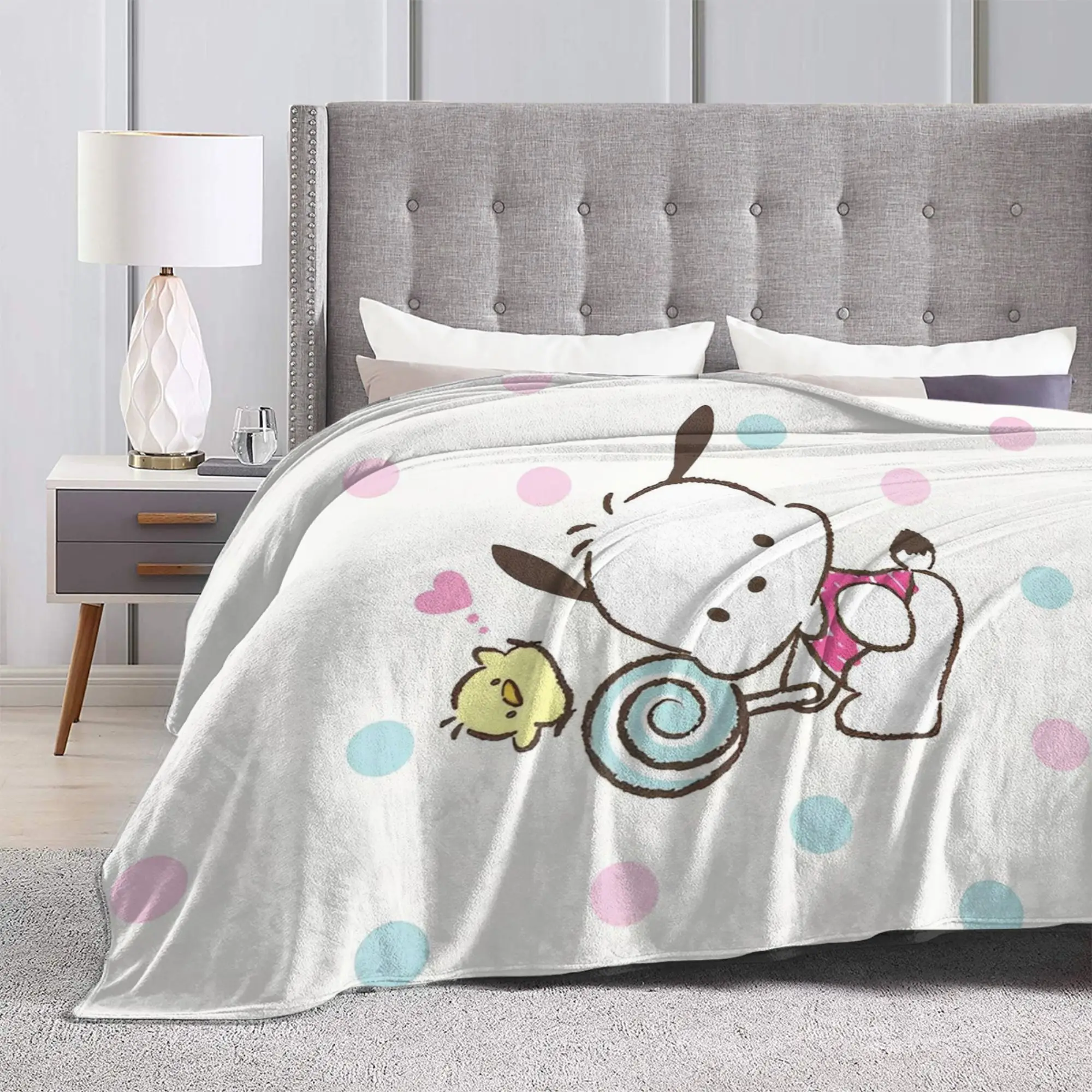 

Фланелевое одеяло с милым узором Pochacco, кавайное одеяло с собакой, потрясающее одеяло для дивана, постельные принадлежности для гостиной, 150*125 см, плюшевое тонкое одеяло