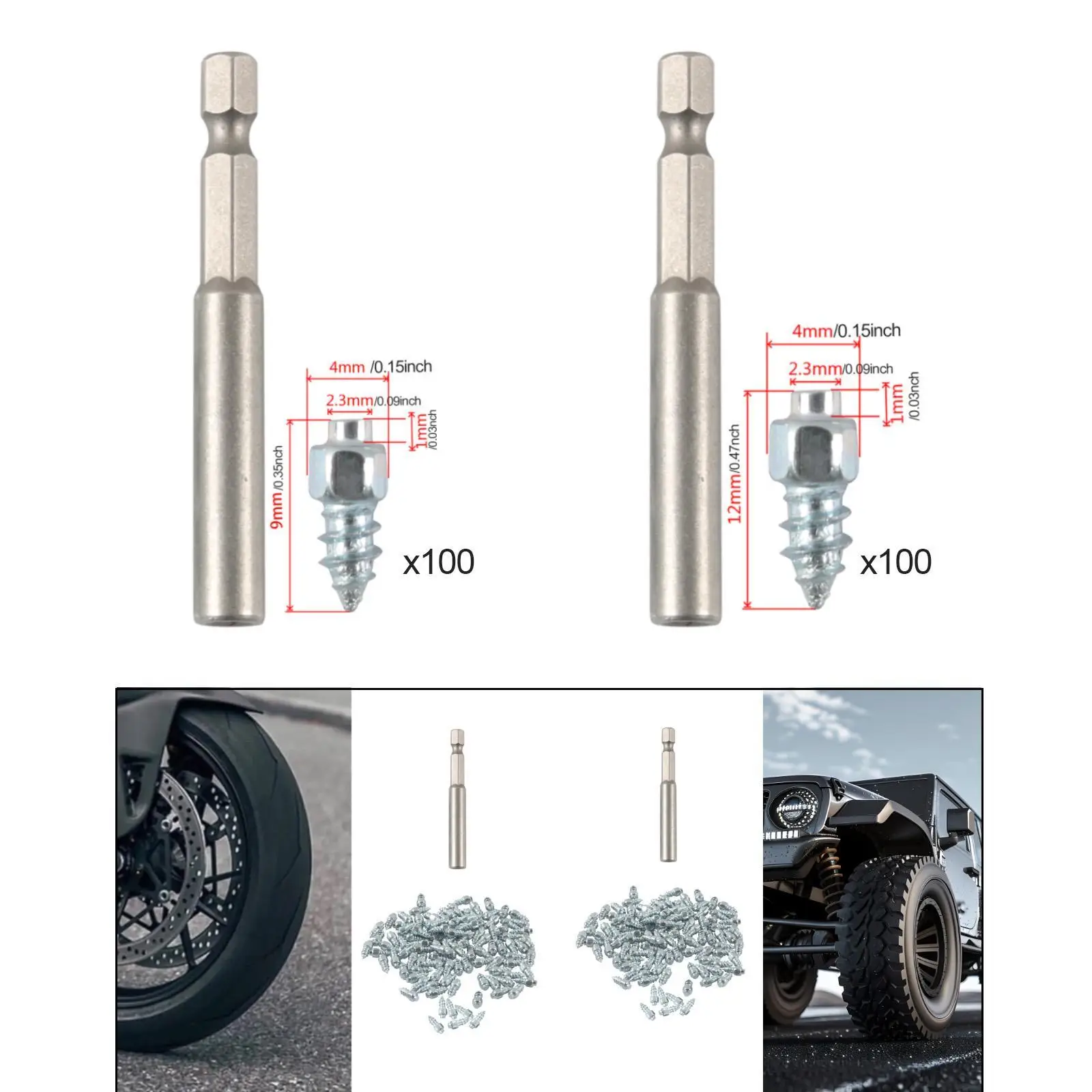 100 Stück Reifenbolzen Hartmetallschrauben Anti-Eis-Wolframstahl Schneereifen-Spikes Anti-Rutsch-Bolzen für SUV-Autos Motorräder