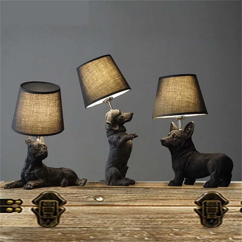 April Tafellampen Led Hars Moderne Nordic Creative Cartoon Hondendecoratie Bureaulamp Voor Thuis