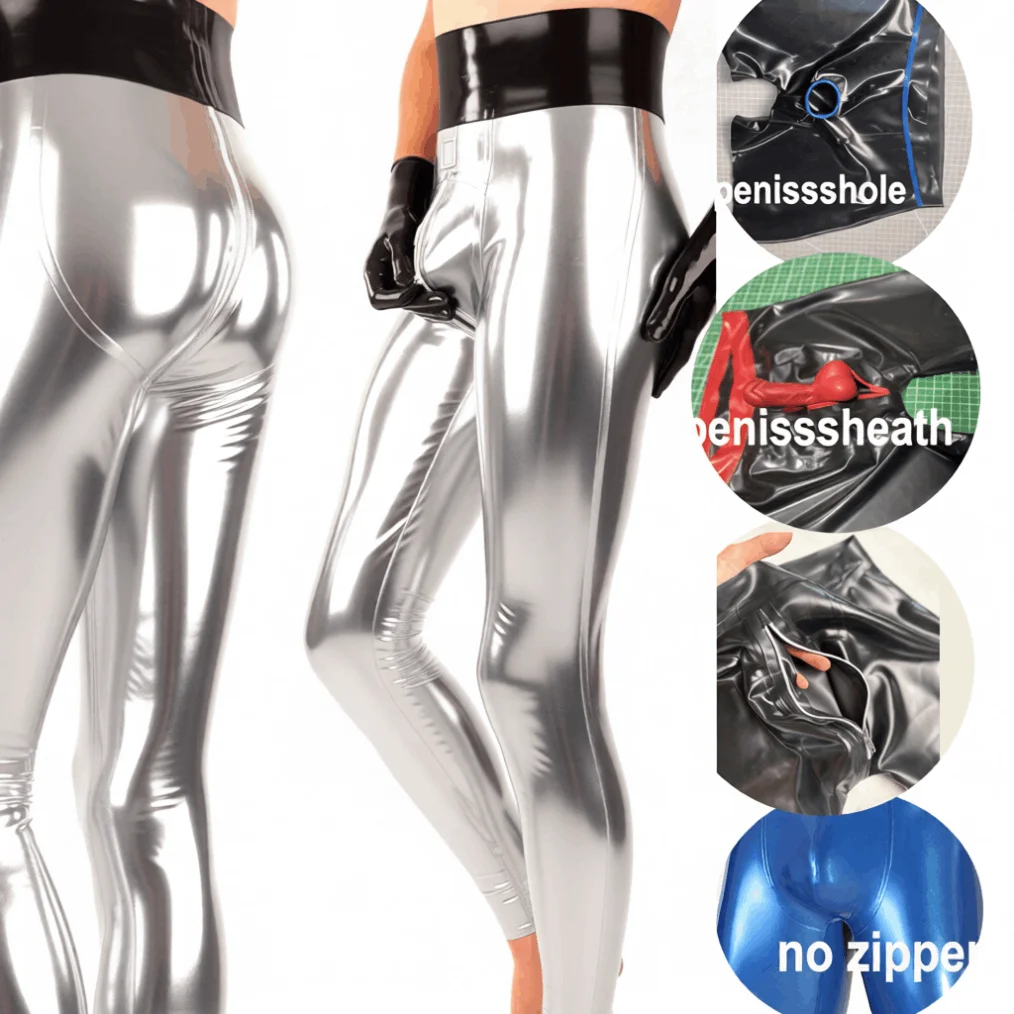 

Fetish Pants Handmade Latex Leggings - Long Rubber Soft Trousers with Zipper Customized Sexy Men's Pants Club