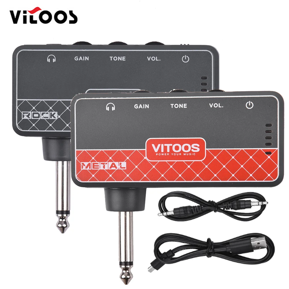 VITOOS METAL/ROCK Guitar Headphone Amplifier Amp 1/4 Inch Plug 3.5mm Headphone Jack & Aux In with Gain Tone Volume Contorls