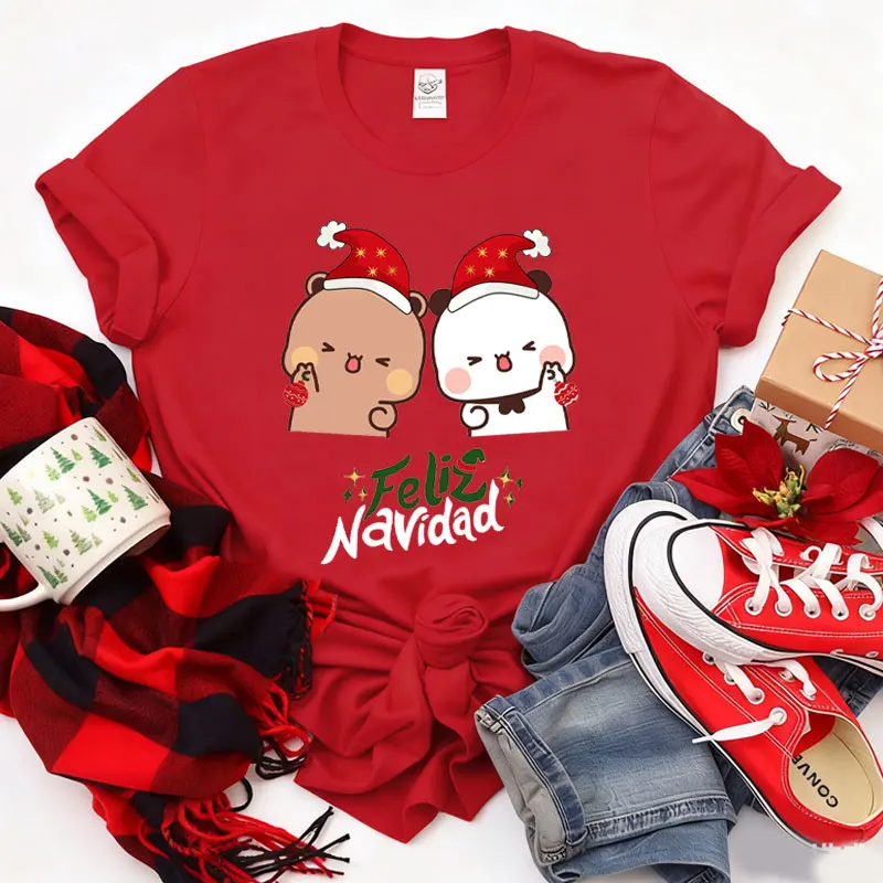 Frohe Weihnachten! Süßes Bubu Dudu Cartoon Grafik T-Shirt Beliebte Urlaubsparty Unisex Baumwolle T-Shirts Trendiges lustiges Weihnachtsshirt