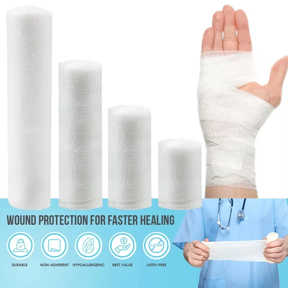 1Rolls Absorbent Gauze Cotton Bandage Roll Wound Hemostasis Wrapping Dressing Fixation First Aid Bandage Roll