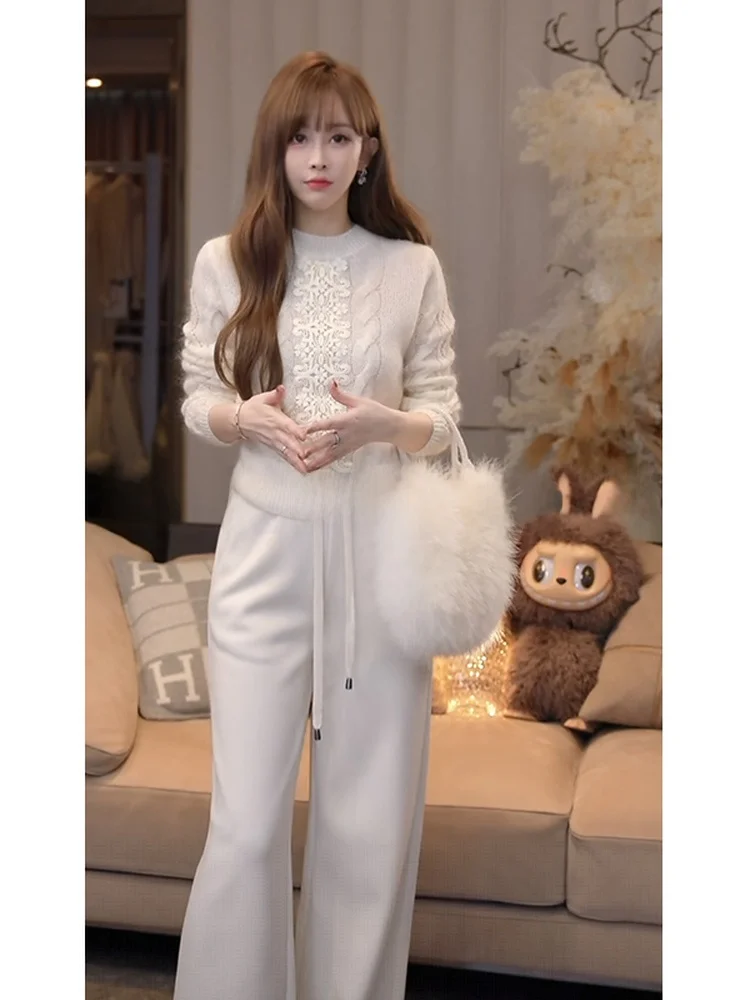 

Женский вязаный свитер Ele Long Sve с круглым вырезом, с узором «цветок», ручной работы, в стиле барокко, для повседневной носки, из смесовой шерсти