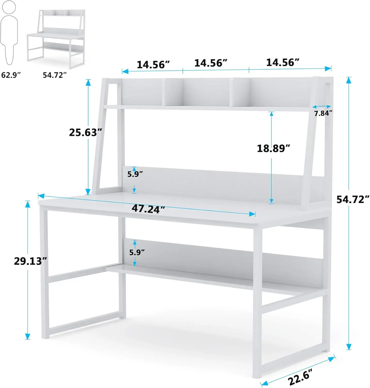 Tribeseches-Mesa do computador com Hutch, Home Office Desk, Design de economia de espaço com estante para pequenos espaços,