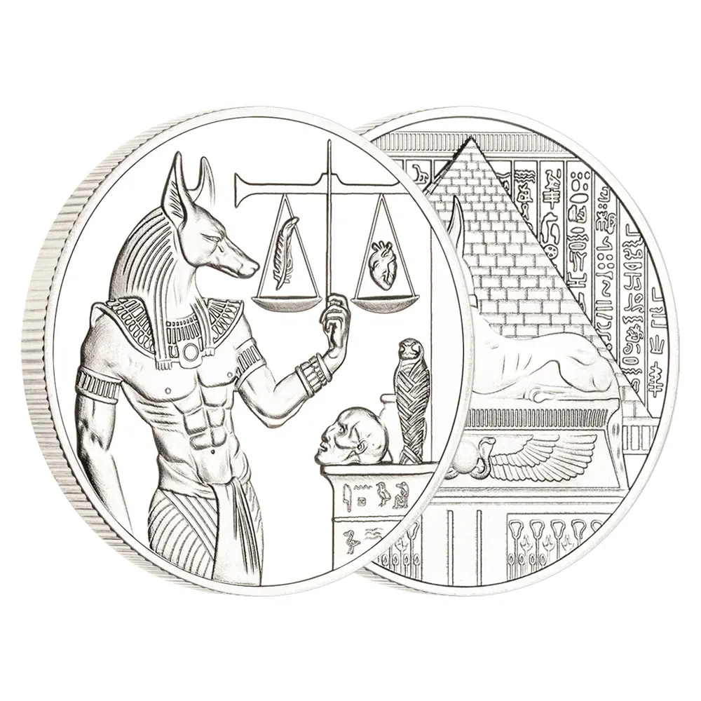 Anubis The God of Death in Ancient Egypt Souvenir Coin Silver Plated Pyramid Dieb Pattern Collectible Coins