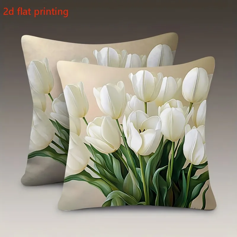 

2 шт. Декоративные наволочки для подушек с 2D-печатью, 18x18 дюймов, с винтажным тюльпановым узором, мягкие, двусторонние, для декора