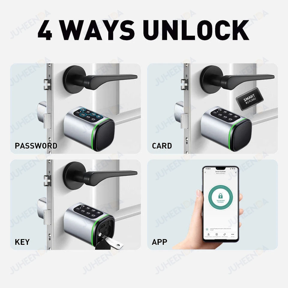 Euro Door Smart Cylinder Lock Tuya Bluetooth APP Digital Password Card Mechanicak Key TTlock Unlock Home Electronic Smart Lock