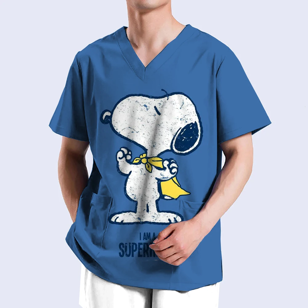 America Snoopy T-shirt women's casual Hospital Working Uniforms V Neck Short Sleeve Scrub Clothes Cartoon men's Nurse Clothes