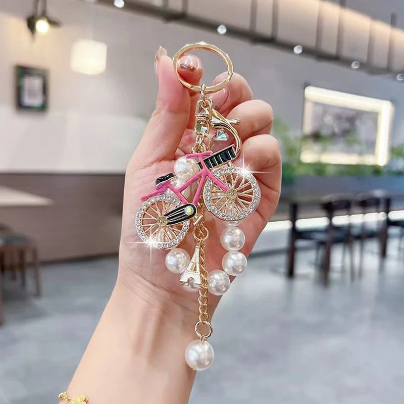 Fashion Bicycle Shape Bag Pendnat Leisure Cycling Sports Gift Jewelry Keychain Charm Hanging Rhinestone Decor