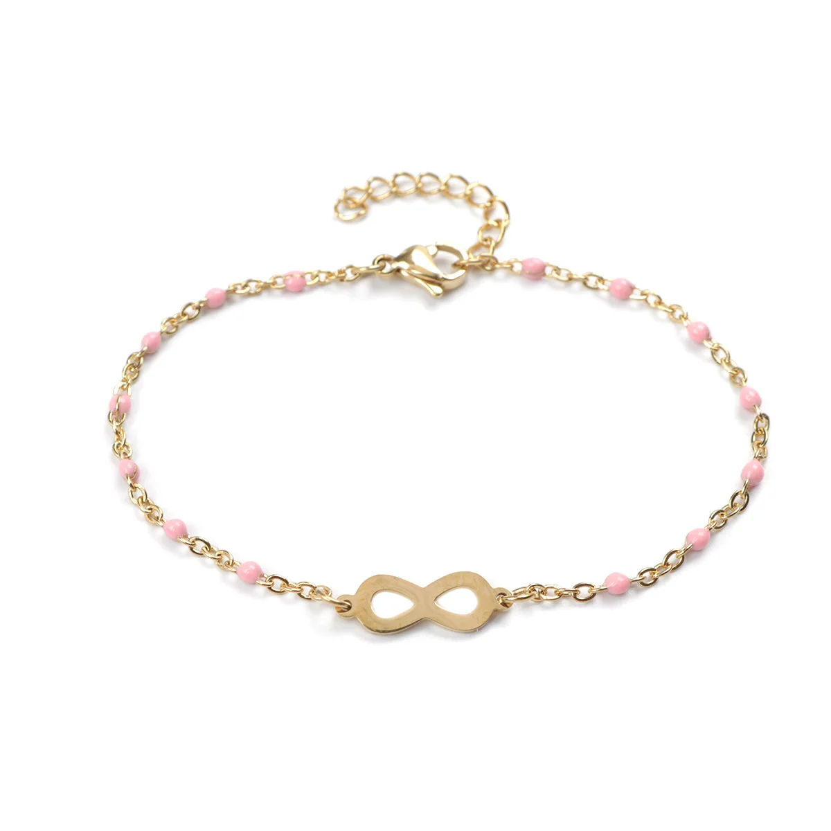 Stainless Steel Bracelets Enamel Gold Color Multicolor Infinity Symbol Women Hand Link Chain Jewelry Gifts 18cm long, 1 Piece