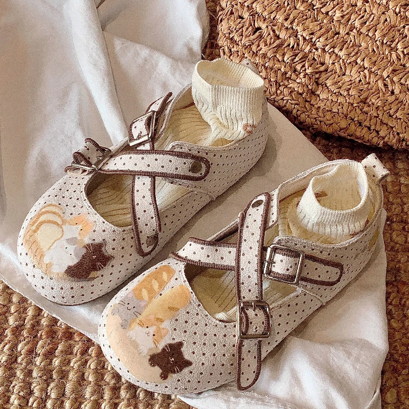 

Cute Cat Polka Dot Mary Jane Shoes Women's 2026 New Spring Retro All-inclusive Inner Height-increasing Single Shoes for Girl