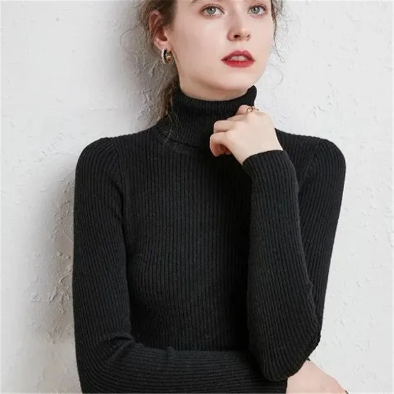 

Autumn Winter Basic Sweater Women Knitted Tops Pullover Sweater Long Sleeve Turtleneck Slim Jumper Soft Warm Pull Femme