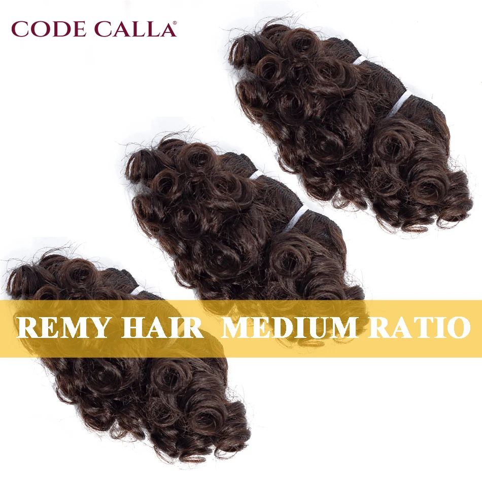 Code Calla Bouncy Curly Hair Weave Bundles Double Draw Brazilian Remy Human Hair Extensions Natural Dark Brown Color Short Curly