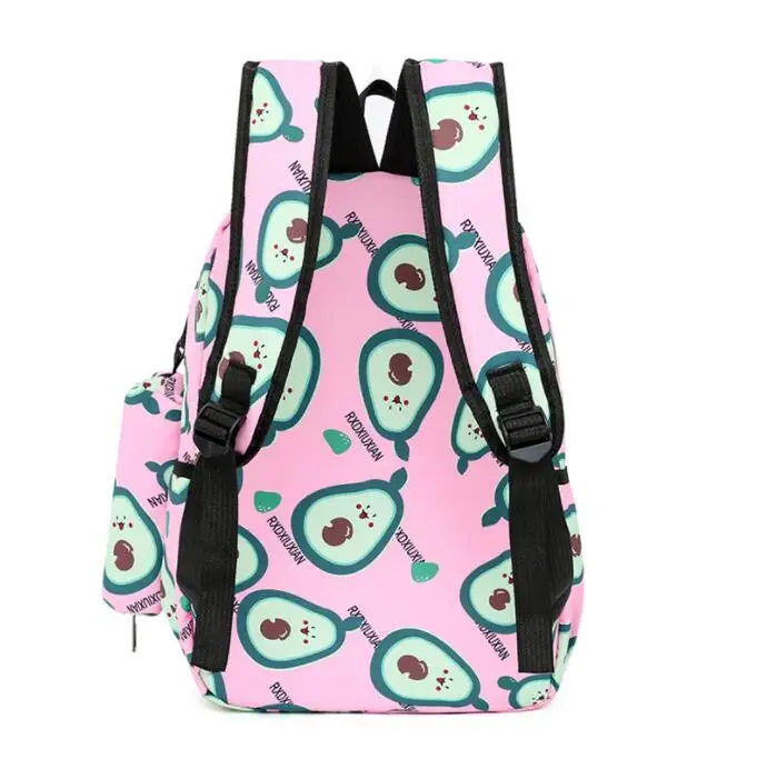 New Unisex Students School Bag Three-Piece Set Avocado Nylon Backpack Rucksack Harajuku Junior And High School Students Mochila