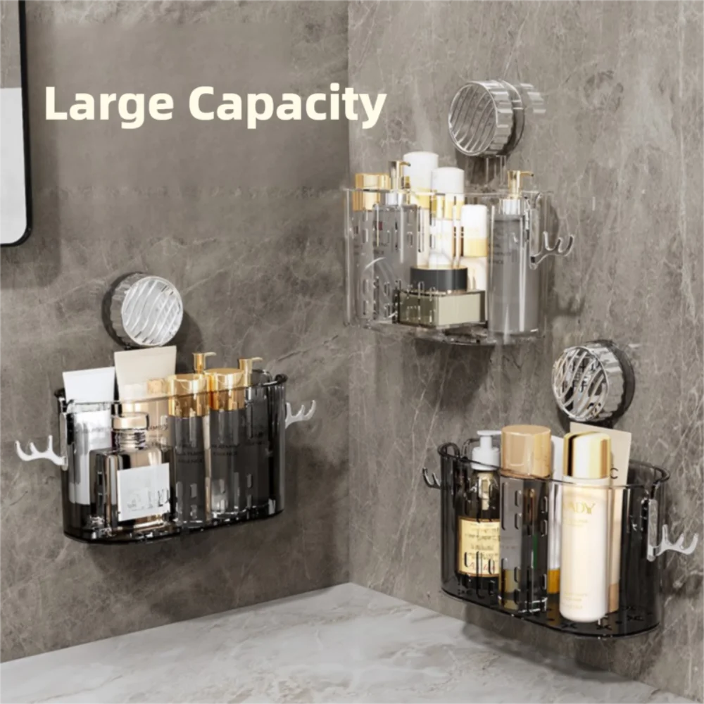 

Легкая роскошная полка для душа на присоске, экономия места, настенная полка для хранения с рогами, съемный органайзер, держатель для сливной корзины