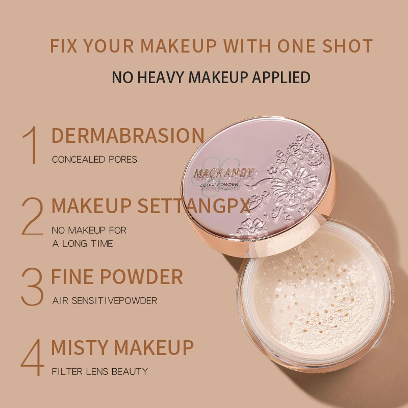 MACKANDY Baking Setting Powder Silky Loose Powder, Long Lasting Oil Control Concealer, Creates Soft Focus Effect Smooths Pores