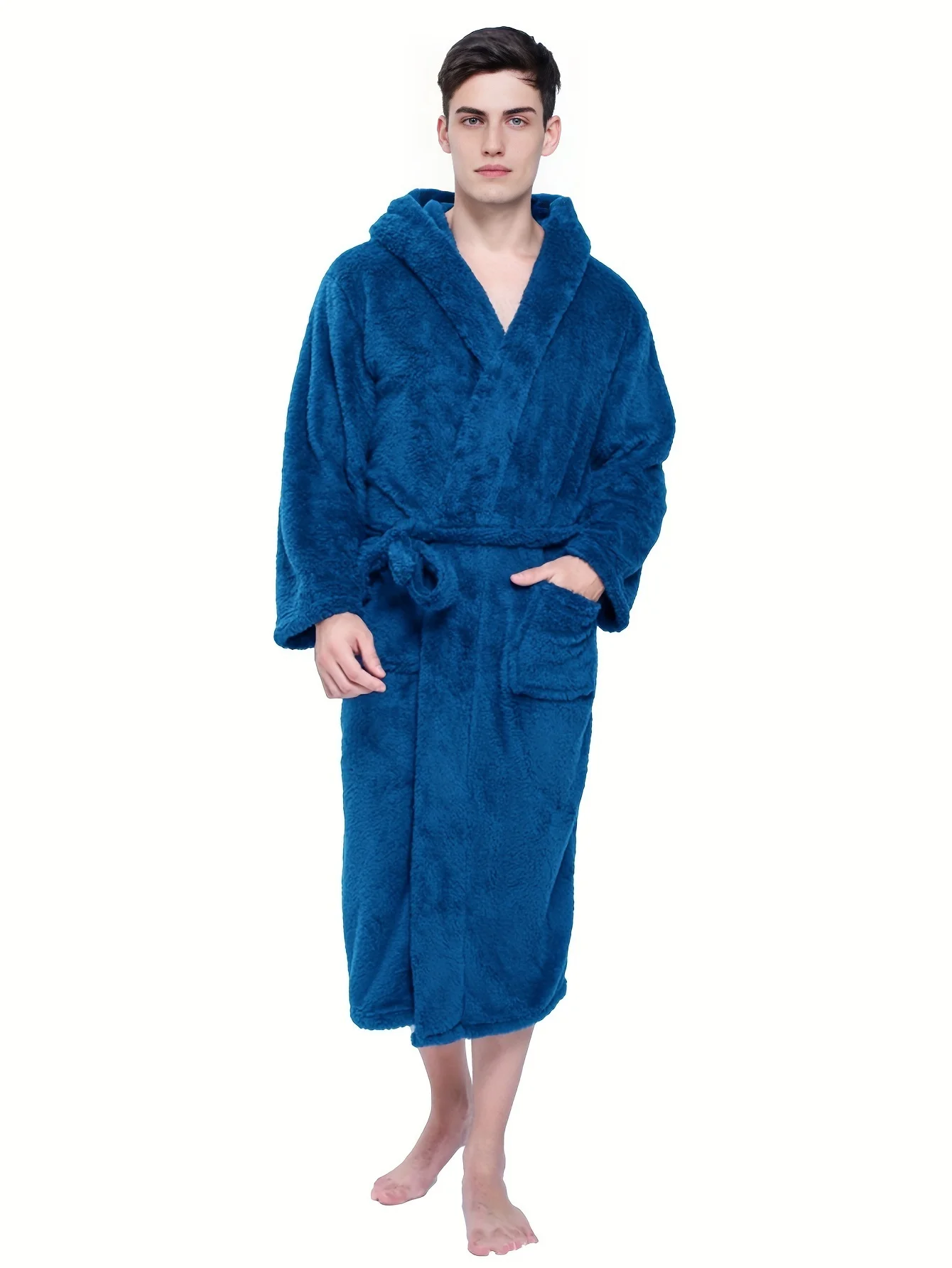 

Cozy Coral Velvet Robe - Men's Soft Long Hooded Pajamas for Home, Lounge & Sleepwear. Perfect After Bath! ✨