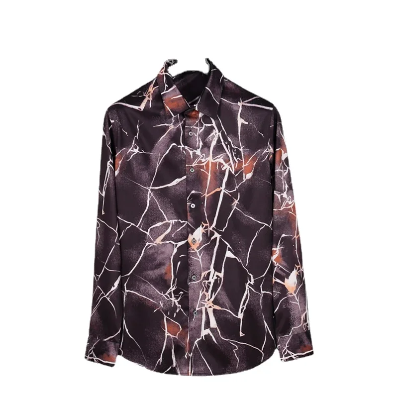 New men's long sleeved non ironing shirt, fashionable and trendy printed oversized shirt, one piece for shipping