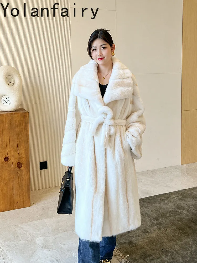 YOLANFAIRY Whole Mink Natural Coat Woman Real Velvet Coat Fur Luxury Jacket Full Pelt 2026 Mink Fur Jackets Woman 110cm Шуба