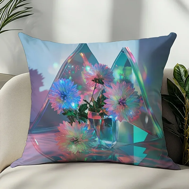 

Iridescent Floral Pillow Case Chair Living Room Pillowcase Cozy Zipper Sofa Pillow Covers Cozy Bedroom Indoor Home Decor