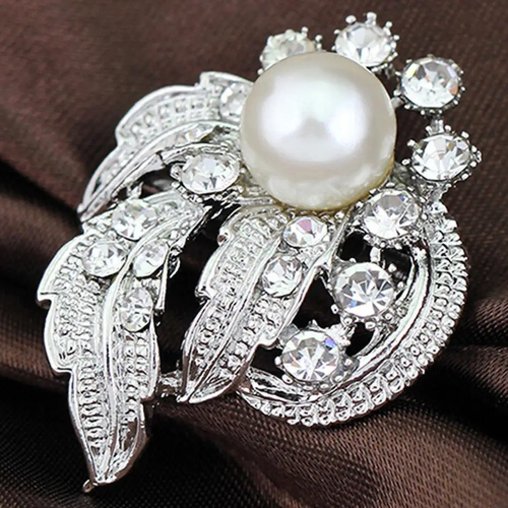 Rhinestone Crystal Brooch Pin, Silver Pearl Flower, Bridal Bouquet, Luxury Jewelry Gifts, New