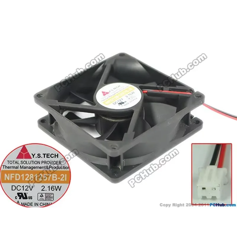 Y.S TECH NFD1281257B-2I DC 12V 2.16W 80x80x25mm 2-wire Server Cooling Fan