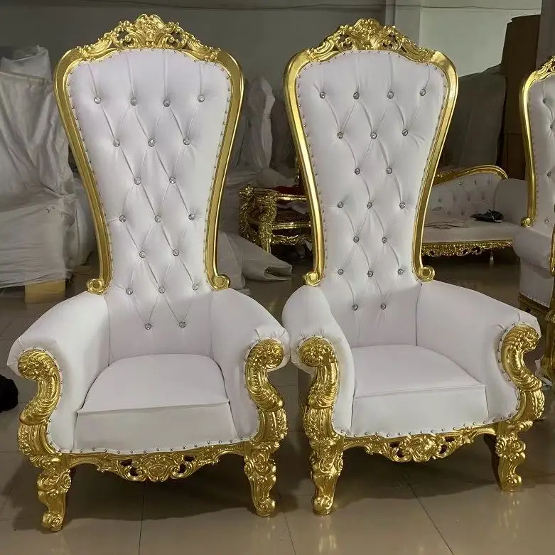 Hot Selling Luxury White Golden Single Sofa High Back Classic Wedding Banquet King Queen Royal Throne Chair