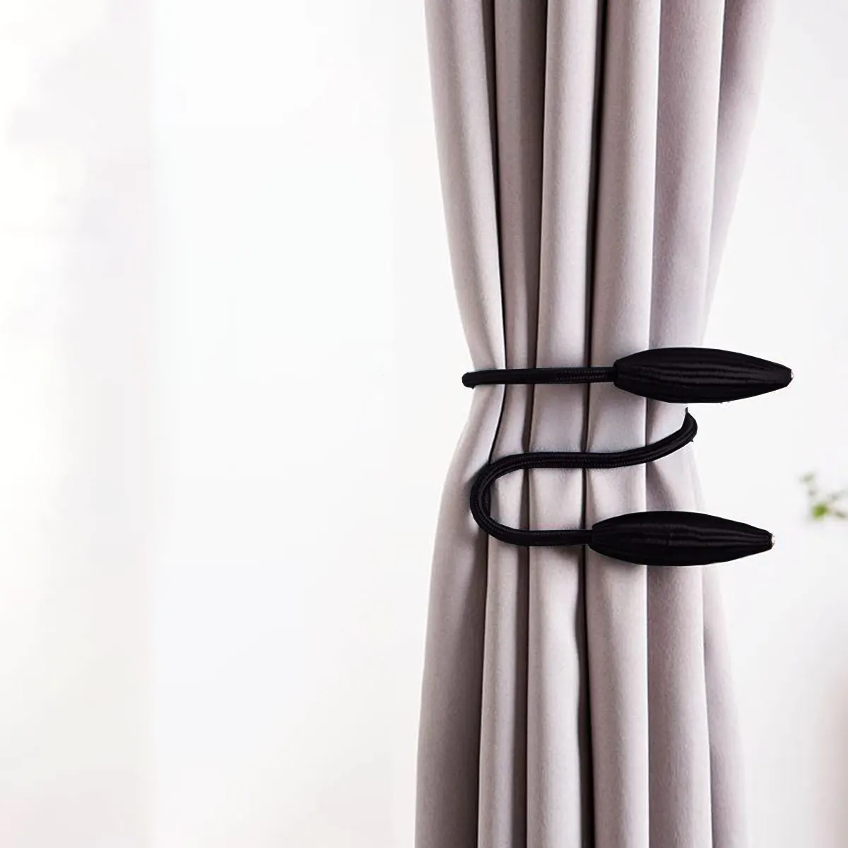 

2pcs Curtain Tiebacks No Punching Needed Black Window Curtain Strap For Living Room Home Office Hotel Decorative Use