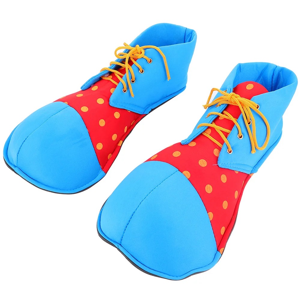 Blue and Red Stitching Clown Shoes Cosplay Costume for White Clothing Dress Up Fabric Halloween Scary Men Women