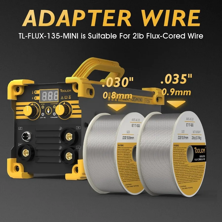 Portable 135A Mini MIG Welder for DIY Projects and Outdoor Repairs: Gasless Flux Core MIG Welding with Lift TIG and Stick Funct