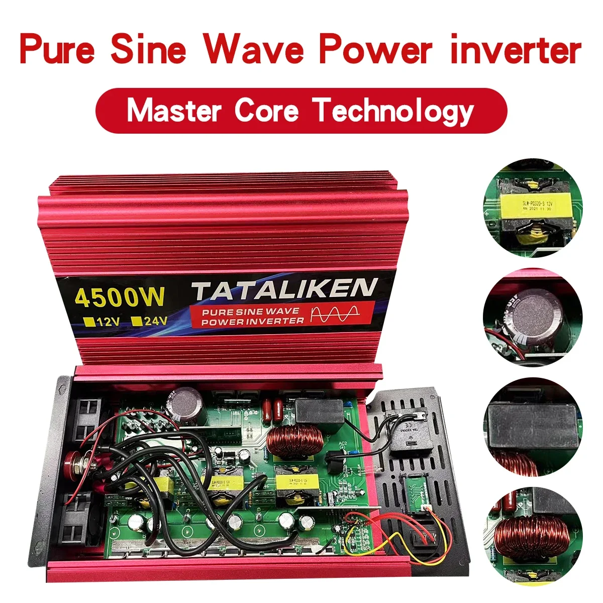 Imagem -02 - Inversor de Onda Senoidal Pura com Display Led Conversor de Energia Transformador Solar do Carro dc 12v 24v a 220v ac Tensão 7000w 8000w 50hz 60hz