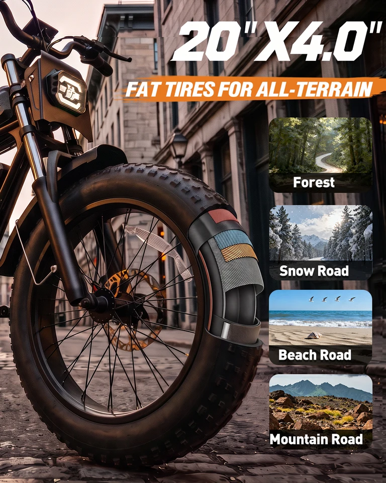 Bopzin Electric Bike for Adult 2000W Peak Motor 48V 25Ah Removable Battery Up to 80 Miles Range Smart App 20" Fat Tires Hydraulic Disc BrakesDual Suspension image 6